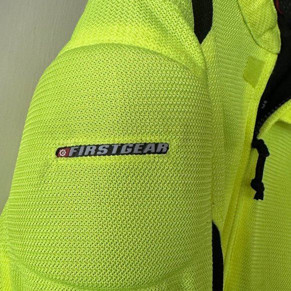 First Gear Mesh Motorcycle Jacket Medium Neon Yellow Armor Elbow Shoulder Back - Picture 7 of 16